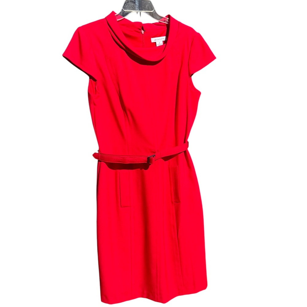 Red Liz Claiborne Cropped Sleeve Belted Dress Women’s 14
